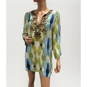 Soft Surroundings Womens Top Medium Embroidered Tunic Boho Resort